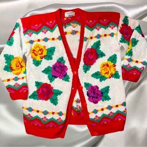 VINTAGE KNIT ROSE CARDIGAN SWEATER
